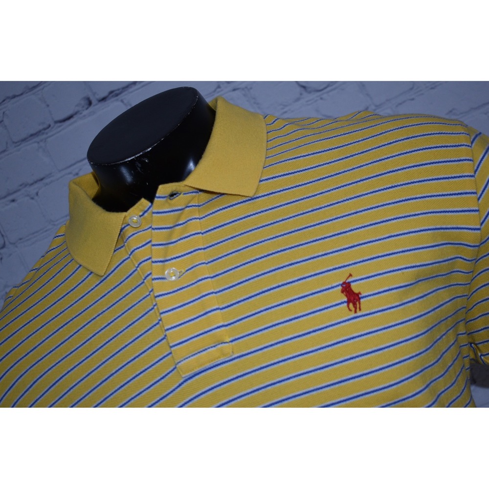 Polo Ralph Lauren Polo Shirt Mens XL Yellow Blue Striped Short Sleeve Pony Logo - Picture 2 of 7